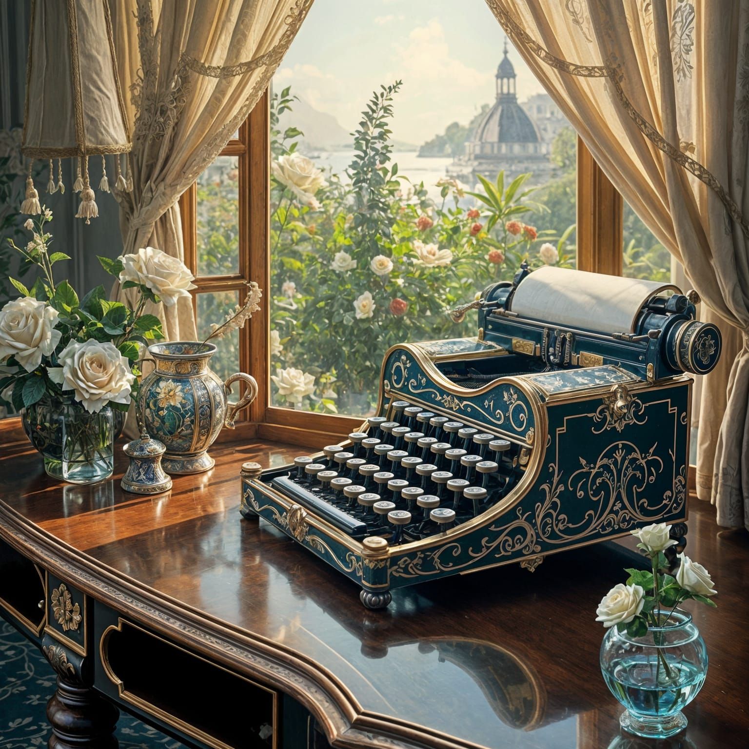 Vintage Typewriter in Enchanted Garden Setting