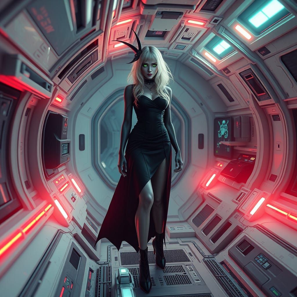 Glowing Green-Eyed Shapeshifter Hides in Futuristic Spacecra...