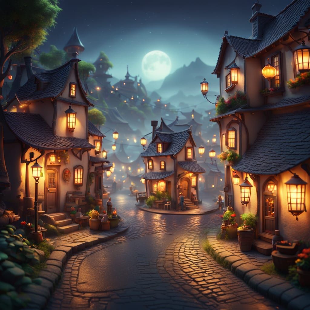 Miniature Village Landscape in Pixar Style