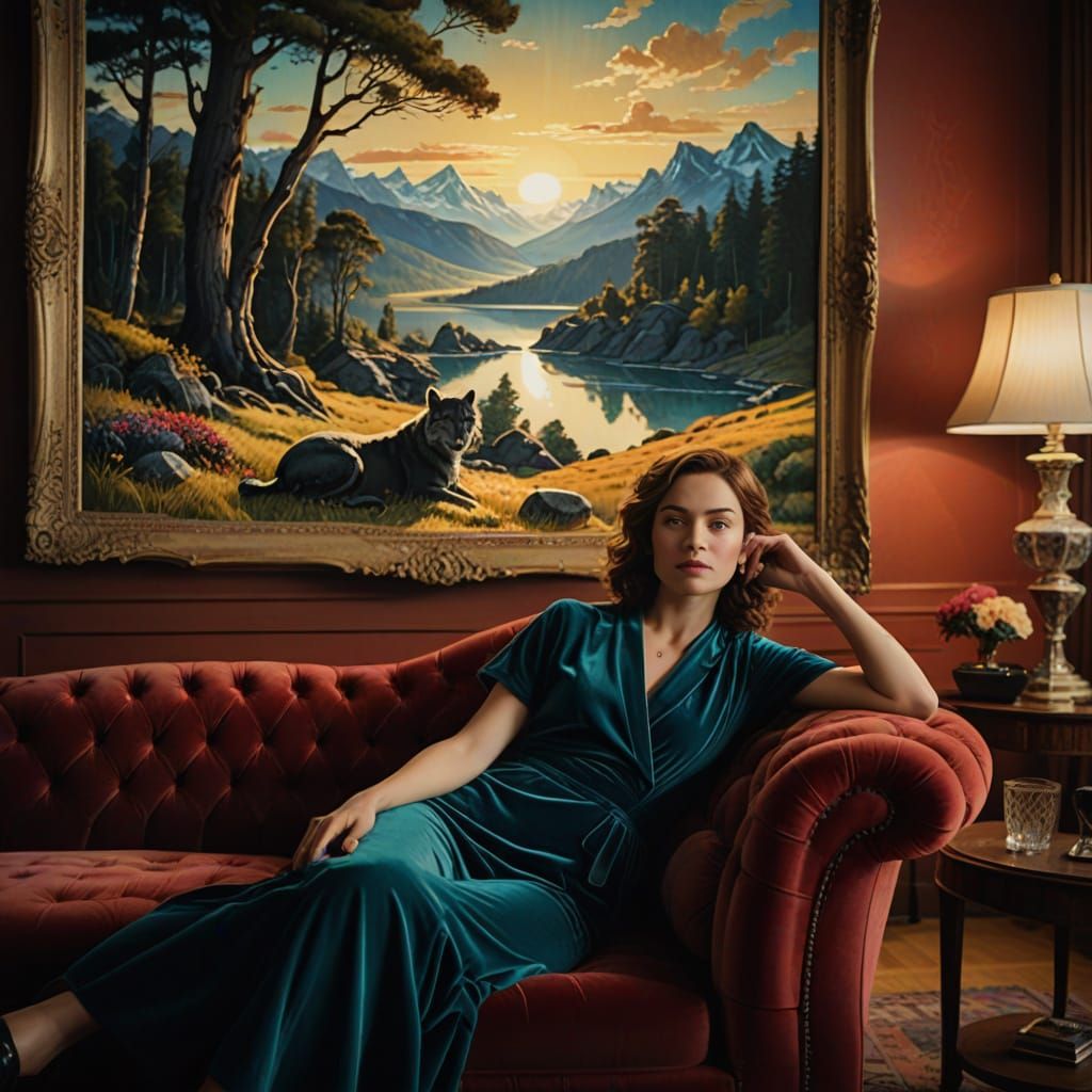 Serene Nature Goddess Reclines in Velvet Opulence