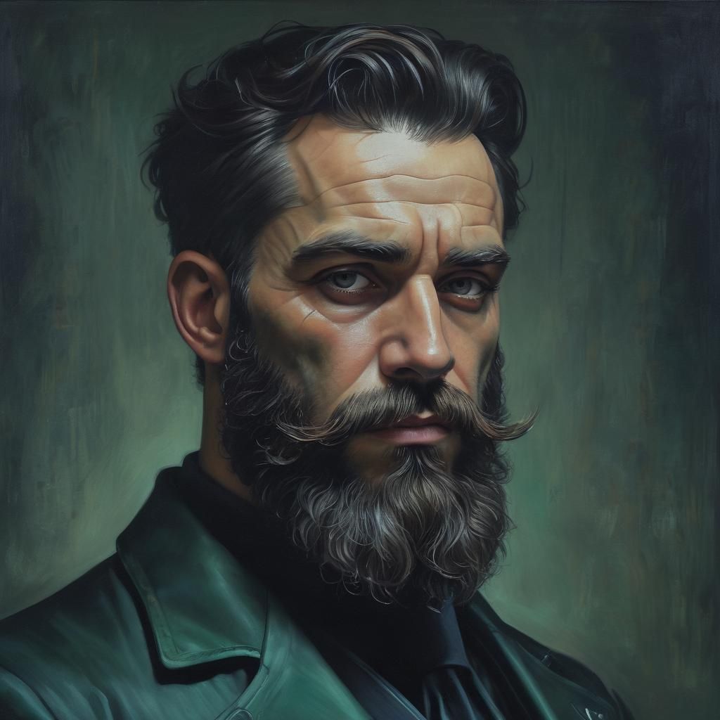 Dieselpunk Portrait: Bearded Man in Cyberpunk Style