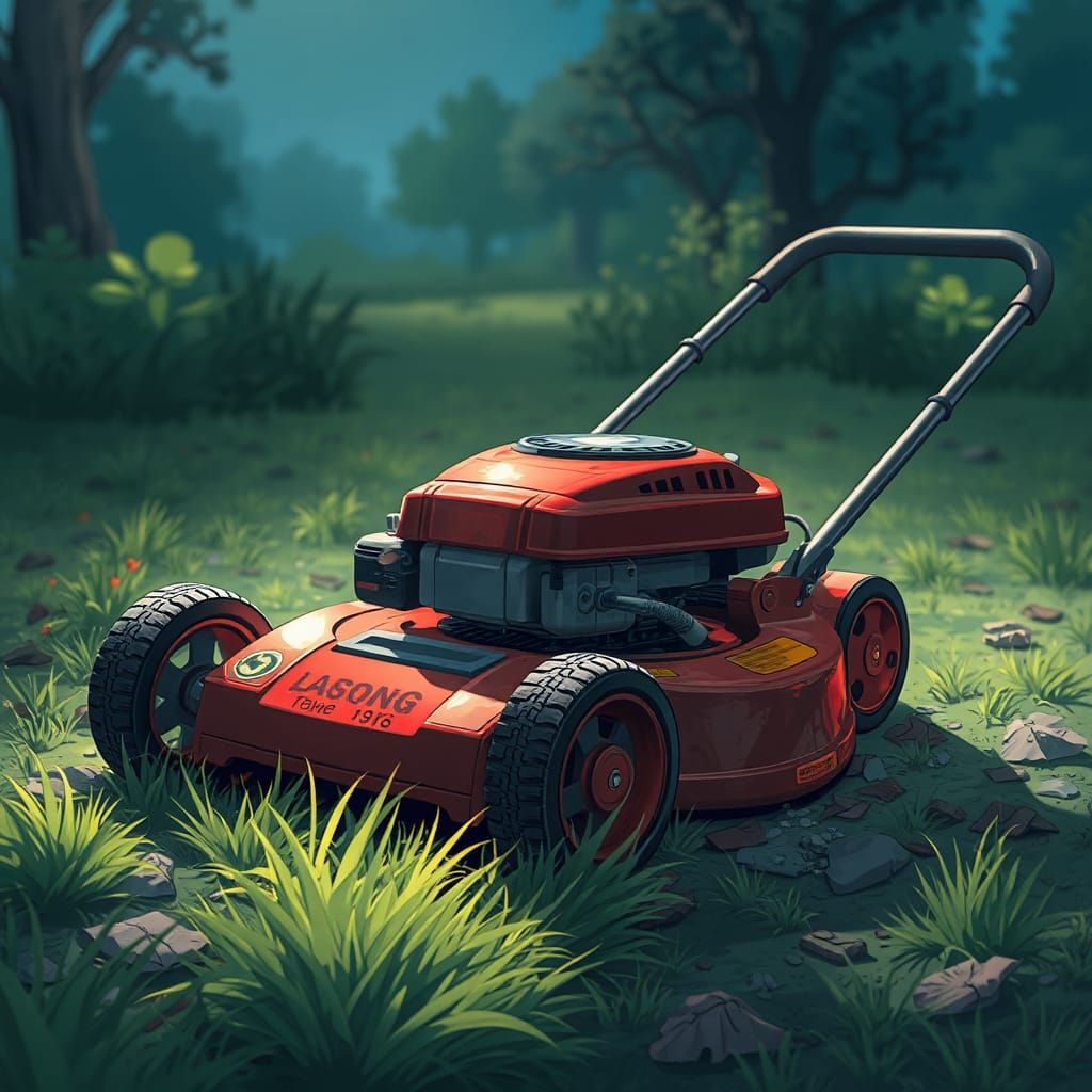 Destroyed Lawnmower in Anime Manga Style