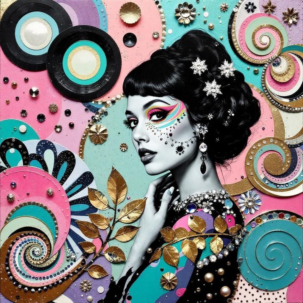 Mixed Media Collage with Photograph in Mod Style