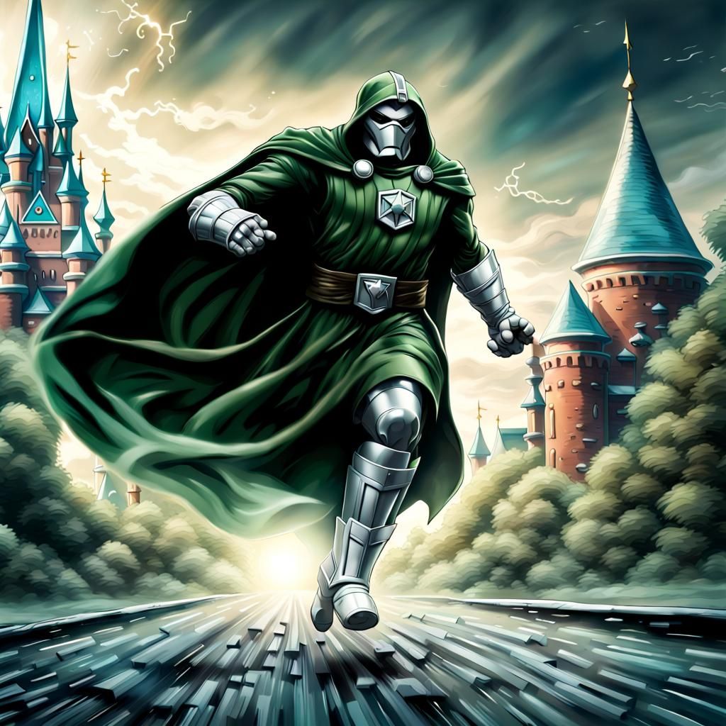 Dr. Doom Pursues Elsa: Hyperrealistic Cinematic Capture