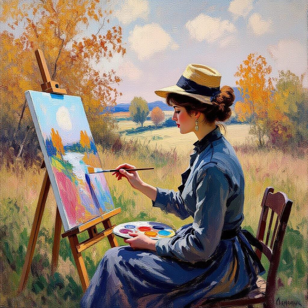 Autumn Landscape Painting with Soft Pastel Colors