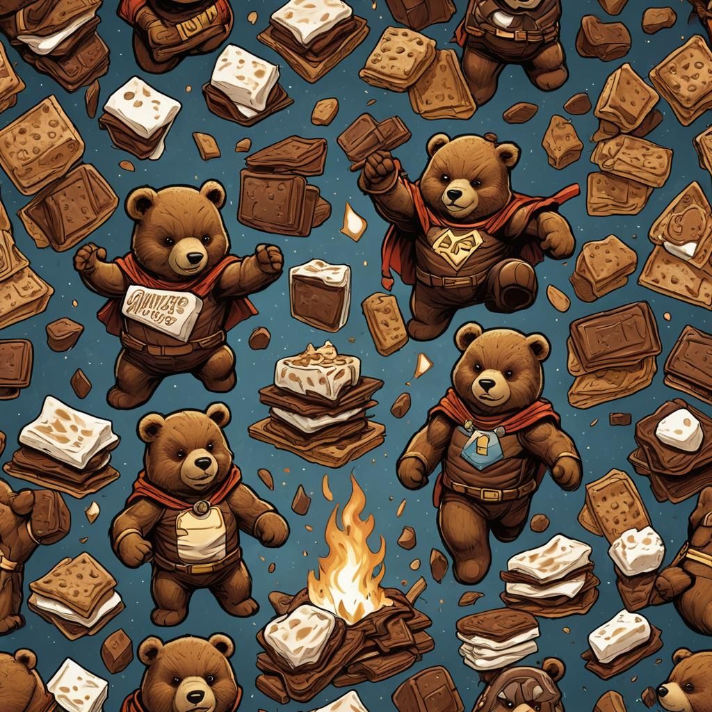 S'mores Bear Superhero in Comic Book Art Style