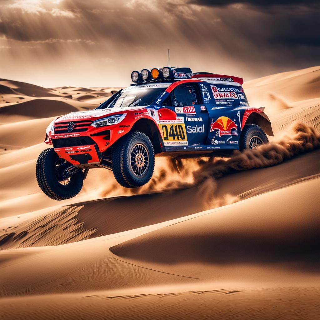 Dakar Rally Racing on Sand Dunes in HDR