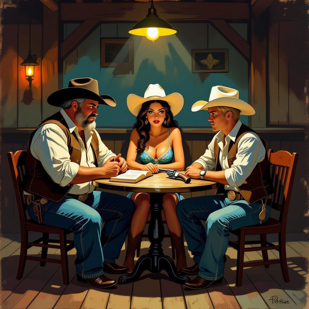 Cowboys Arguing in Cantina, Pulp Novel Cover