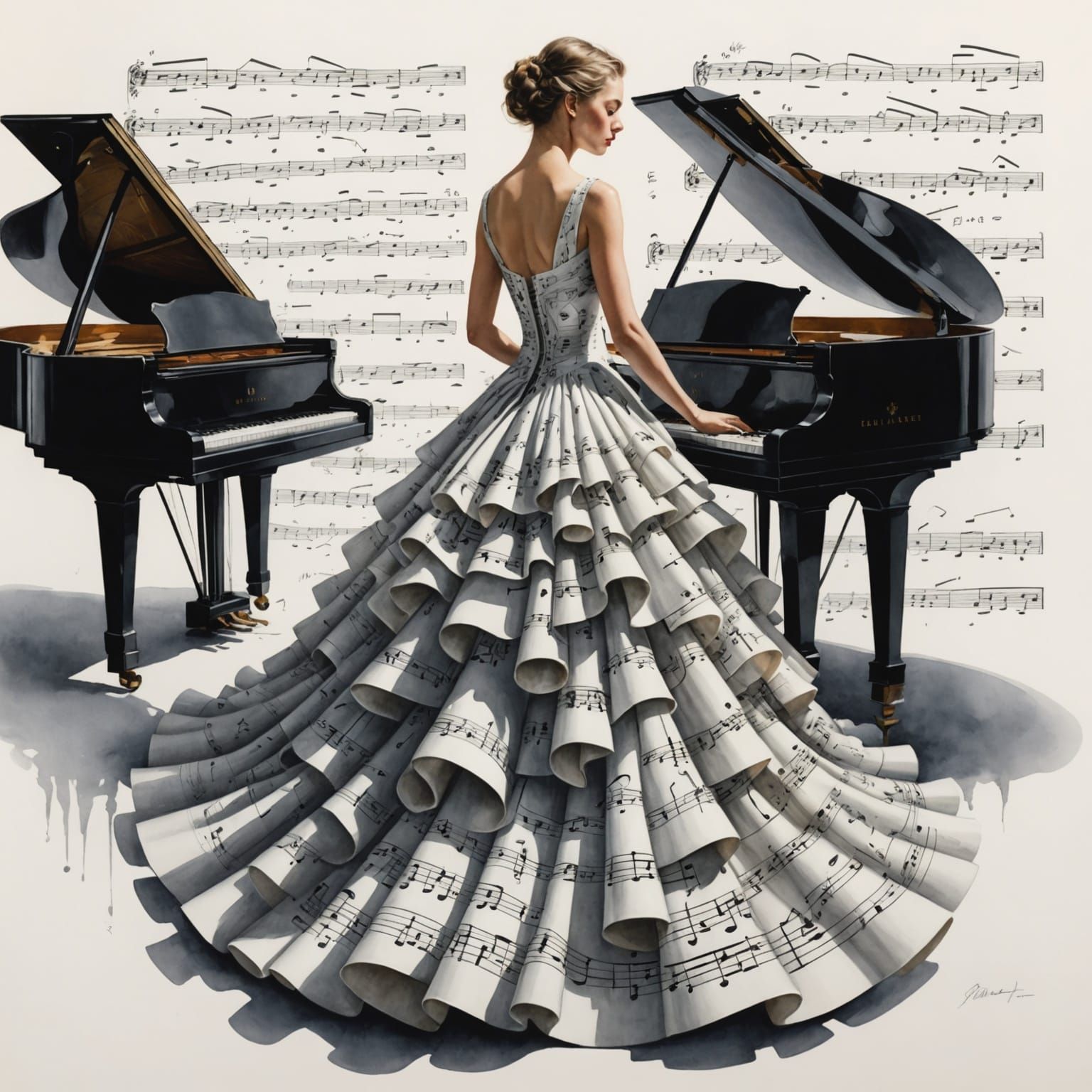 Surreal Piano Dress in Cyberpunk Style