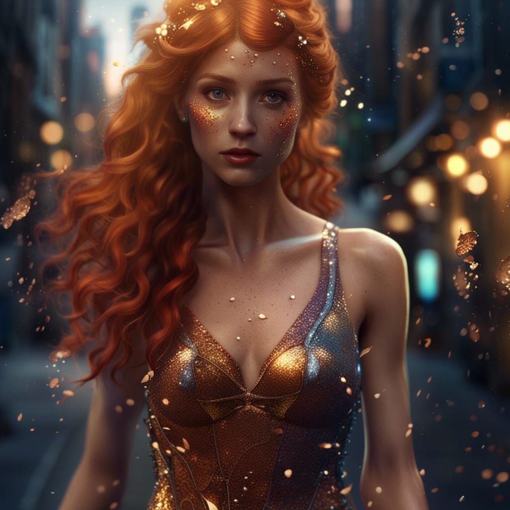 Ginger Fairy Walks Through City in Detailed Digital Painting