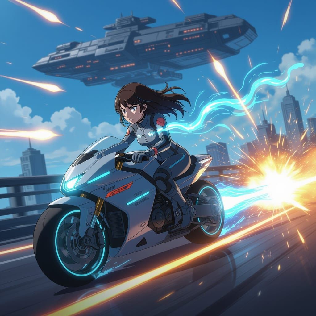 Anime Pilot Uses Time Travel on Hoverbike in Epic Battle