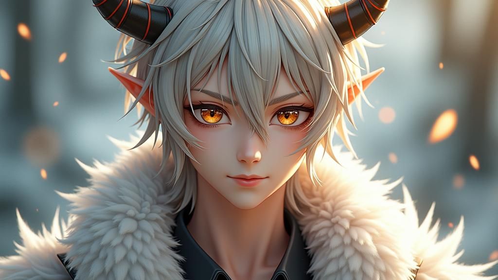 Anime Style Devil with Platinum Hair and Horns