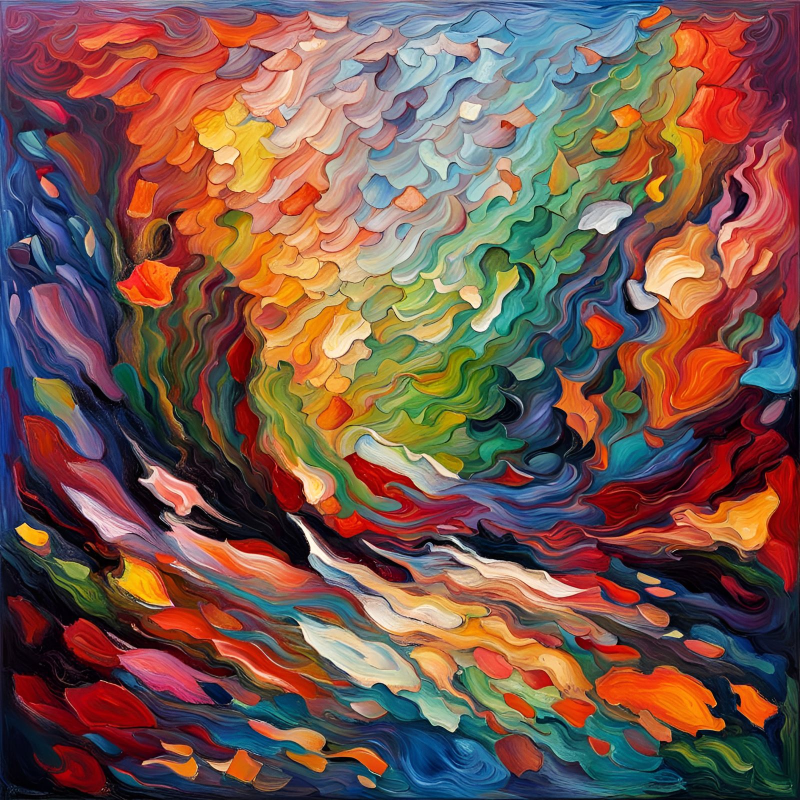 Abstract Impasto Oil Painting in Expressionist Style