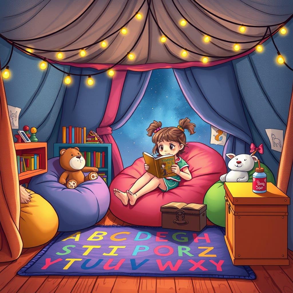 Magical Reading Nook in Cartoon Style