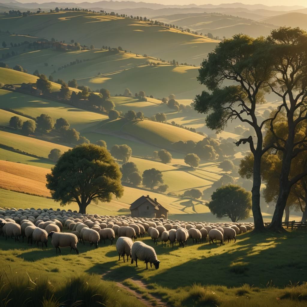 Countryside Sheep in Volumetric Digital Painting Style