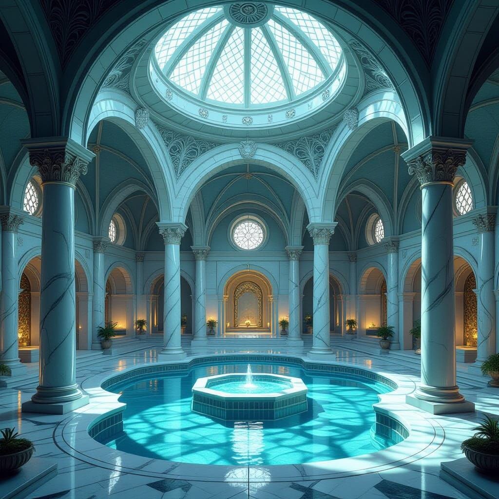 Luxurious Elven Bath House with Marble Columns