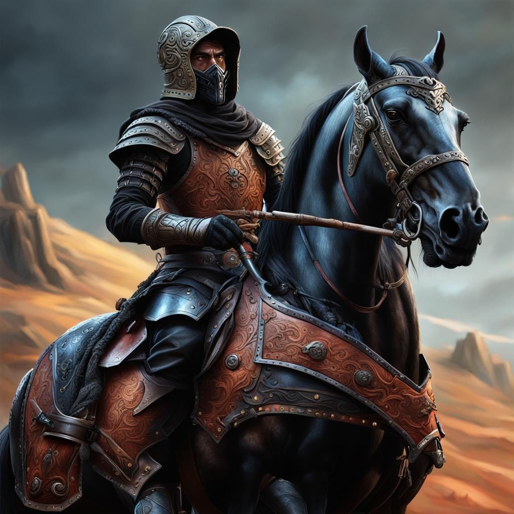 Dark Fantasy Bandit Rider in Detailed Armor