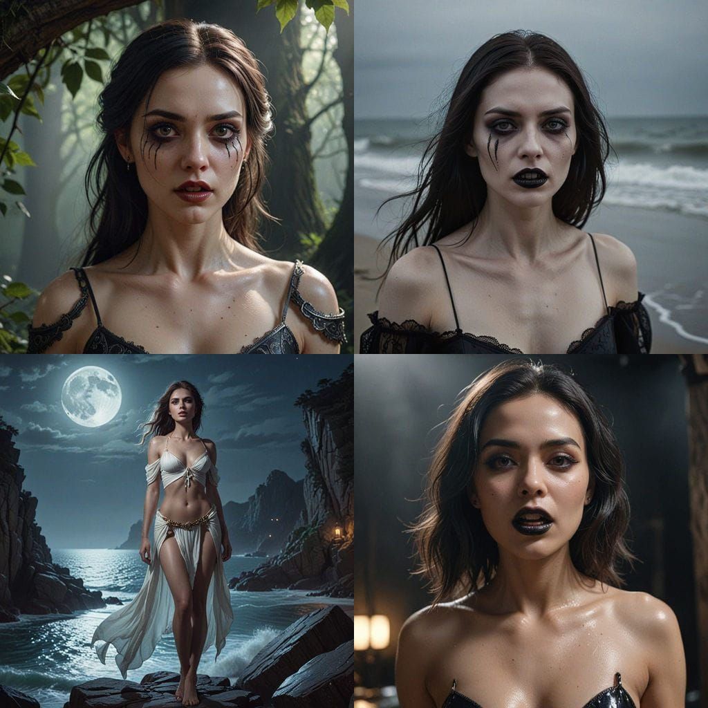 Vampire Woman in Micro Bikini with Glowing Fangs