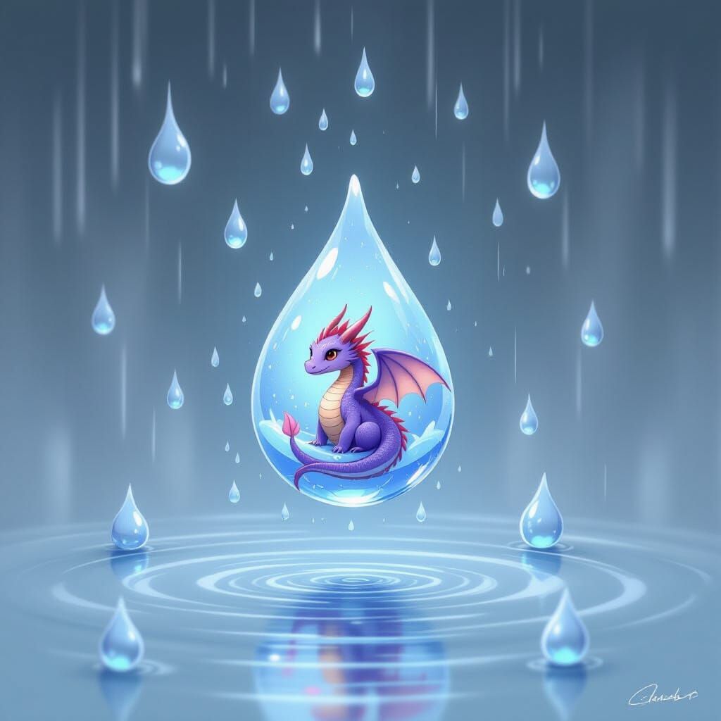 Raindrop Dragon: Whimsical Fantasy Art