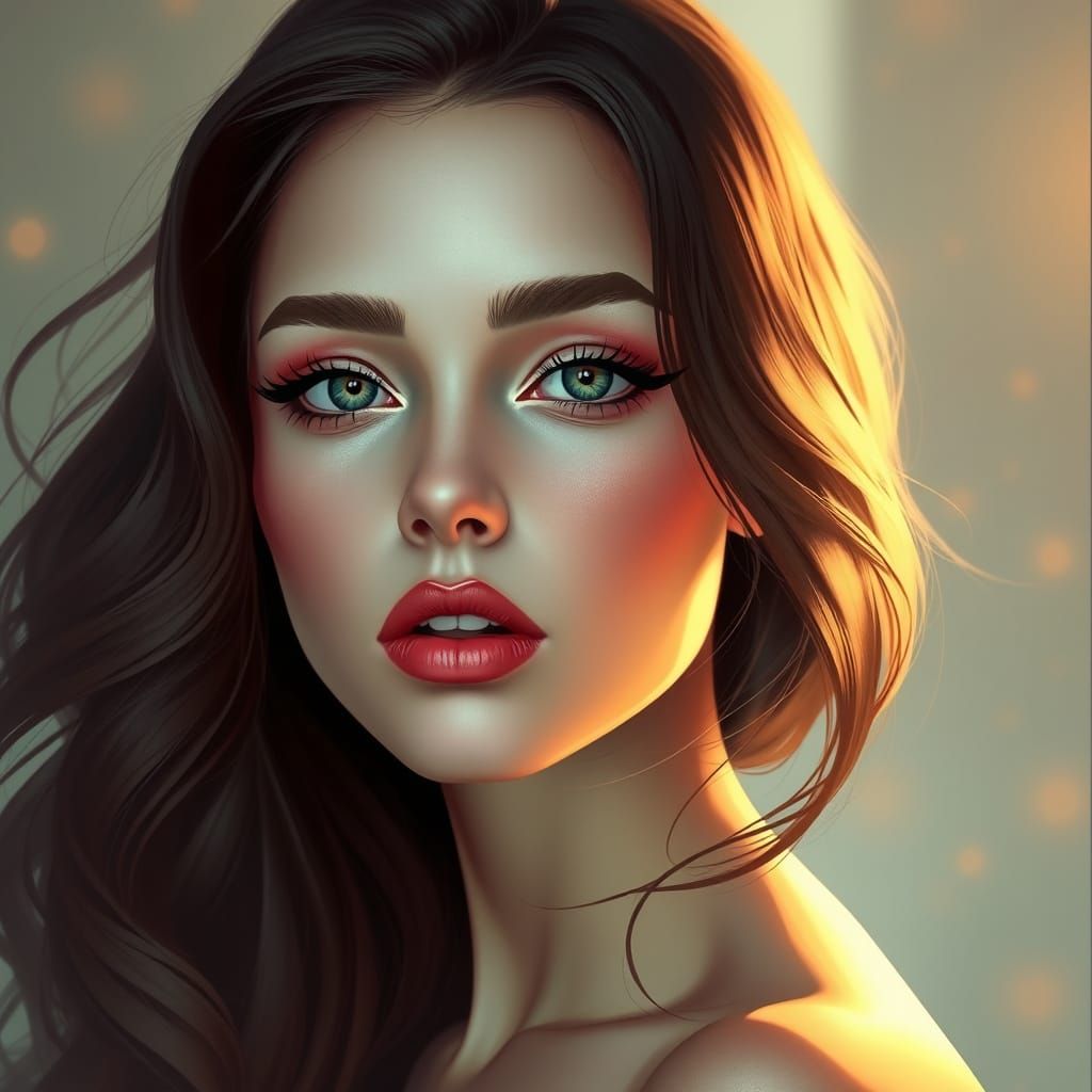 Elegant Woman with Flowing Hair in Art Nouveau Style