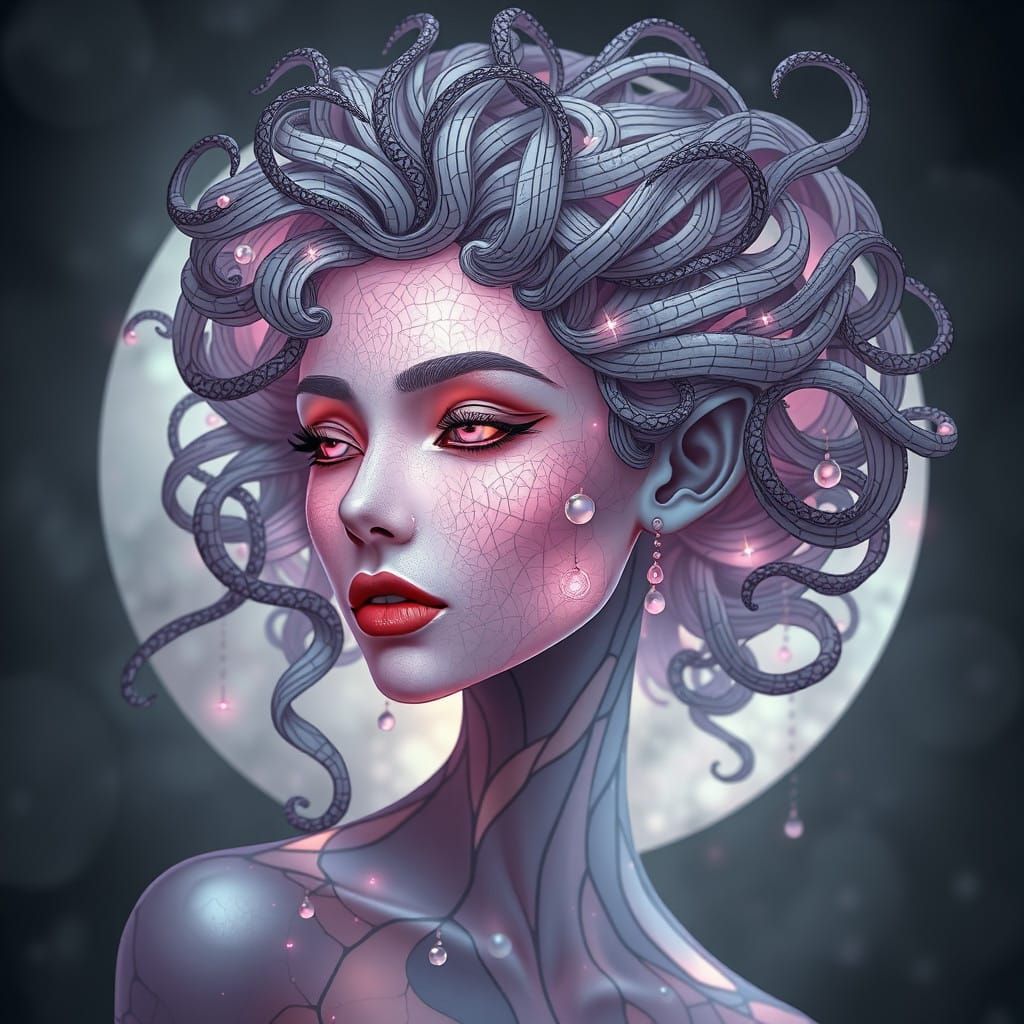Ethereal Art Nouveau Portrait with Intricate, Curved Hair an...