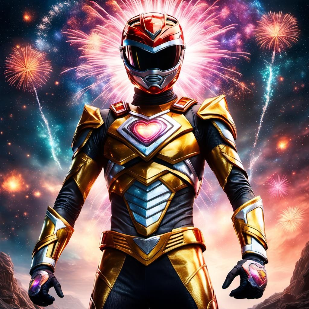 Amber Power Ranger in Nebula with Fireworks