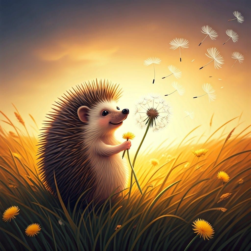 Whimsical Hedgehog in Windy Field