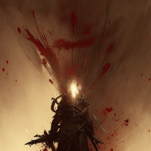Horrific Blood Warrior in Engraving Style