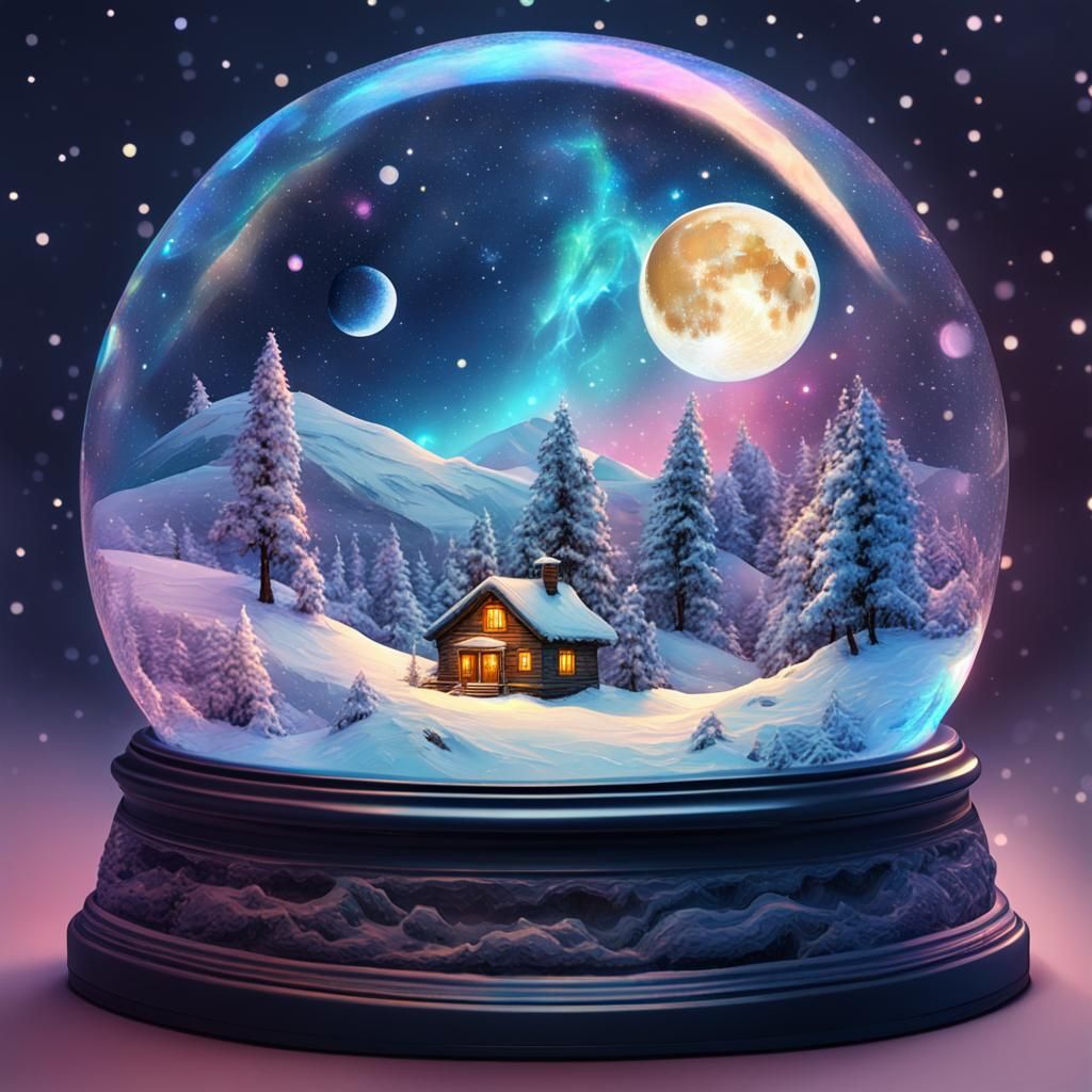 Full Moon in Snowglobe: Holographic Cosmic Art
