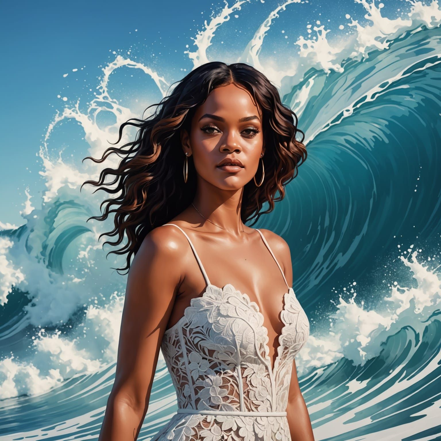 Woman Emerges from Wave: Hyperrealistic Splash Art