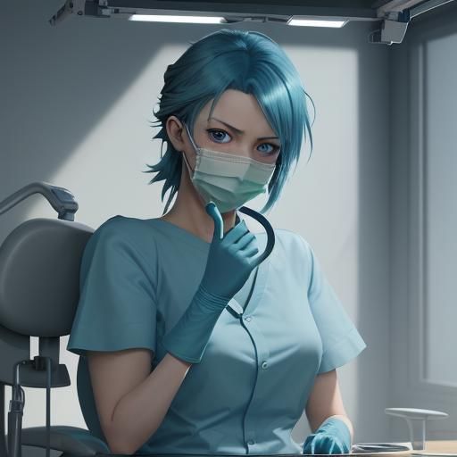 Anime Dentist with Blue Hair, Ghibli Style