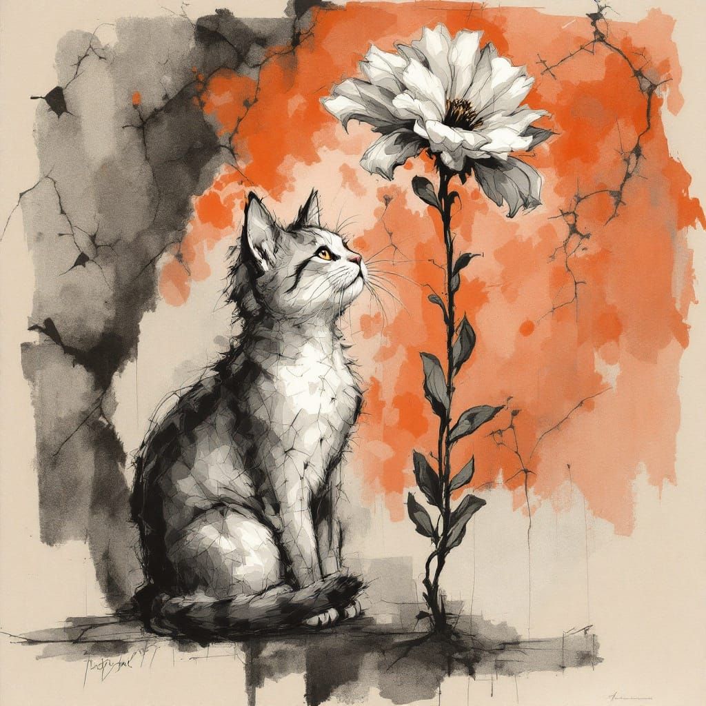 Ethereal Feline Form in Whimsical Oil Painting