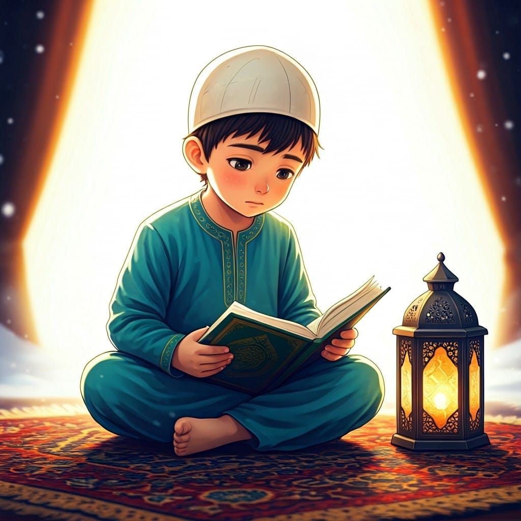 Anime Boy Reading Qur'an Illustration