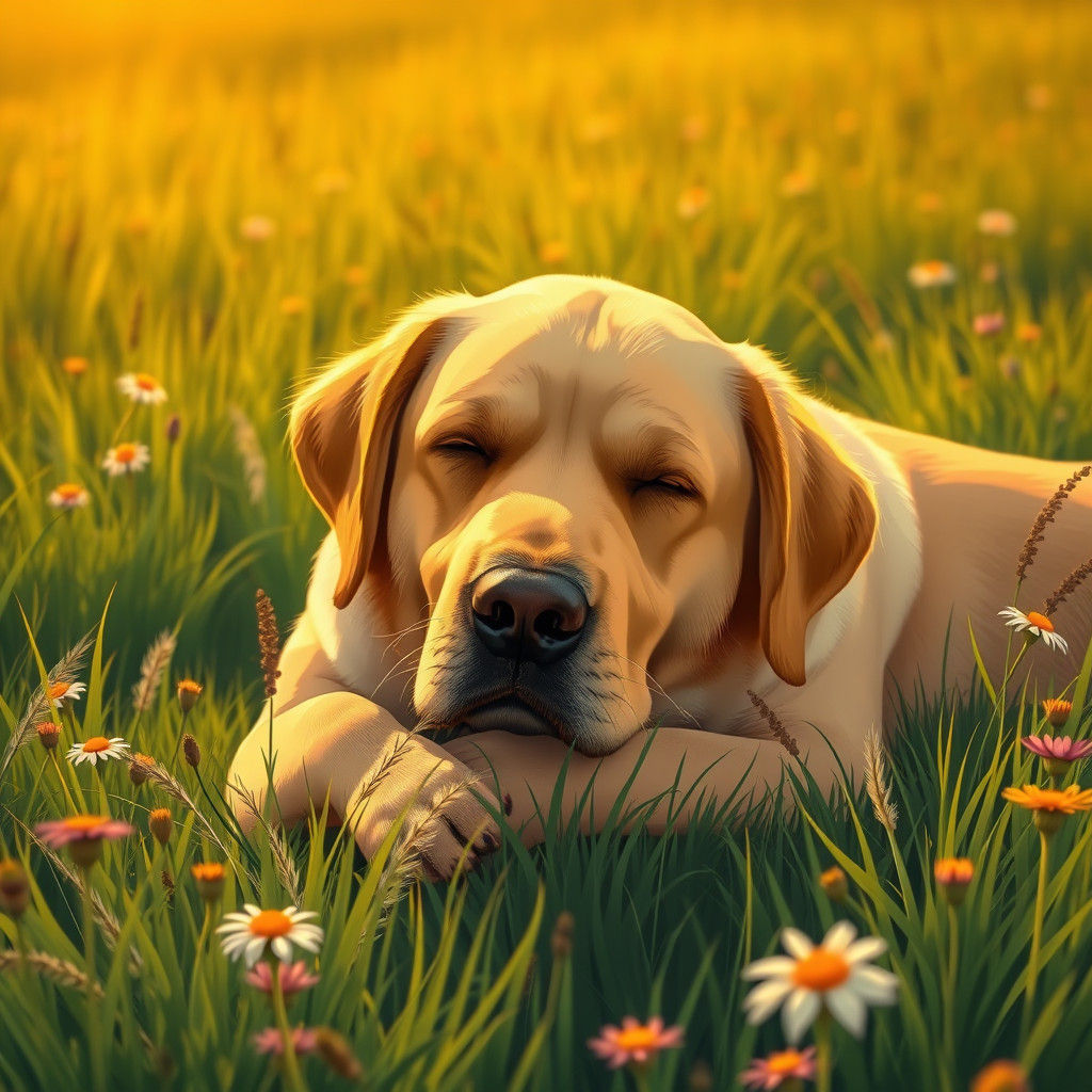 Majestic Yellow Lab in Wildflower Meadow: Anime Style