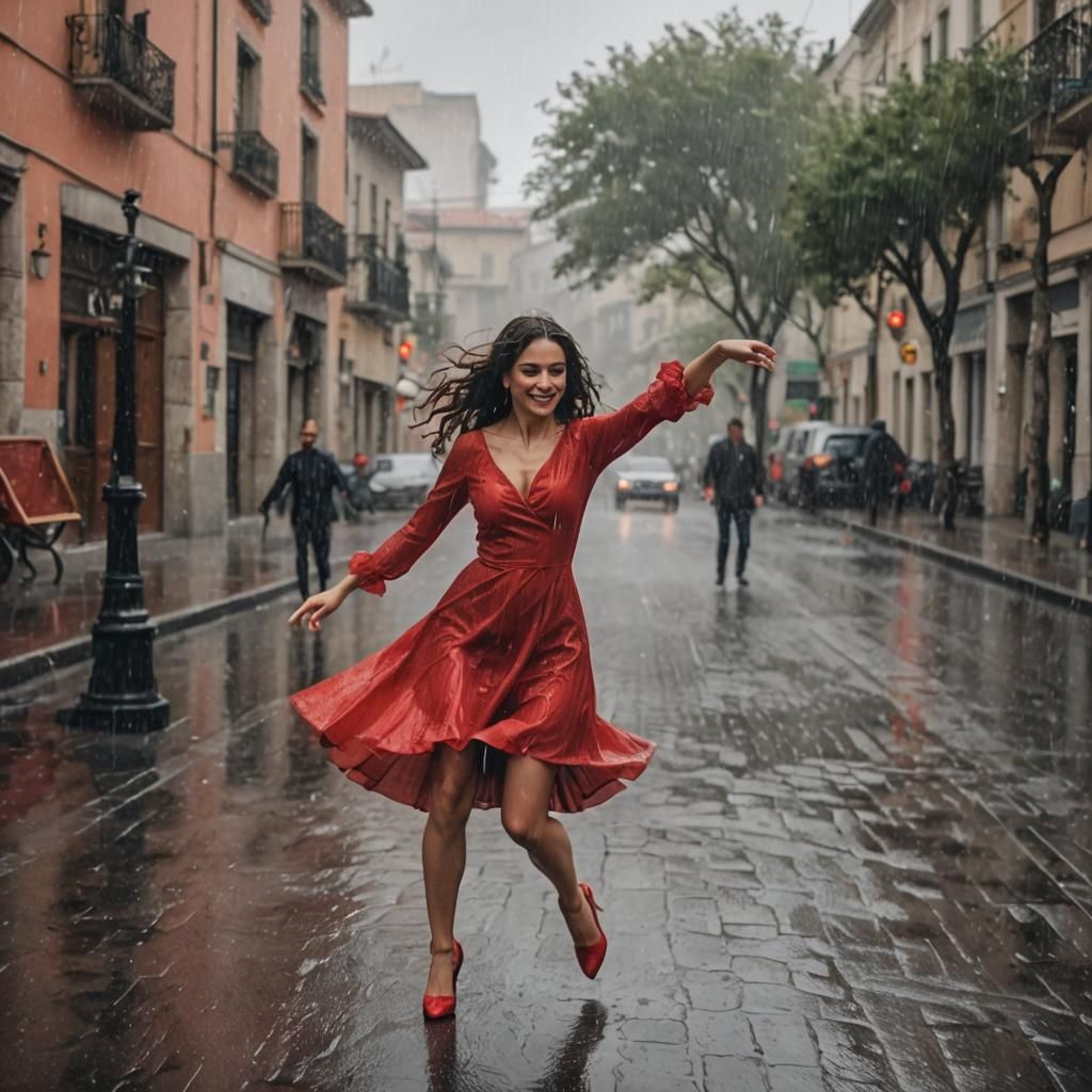 Dancing Spanish Woman in Red Dress