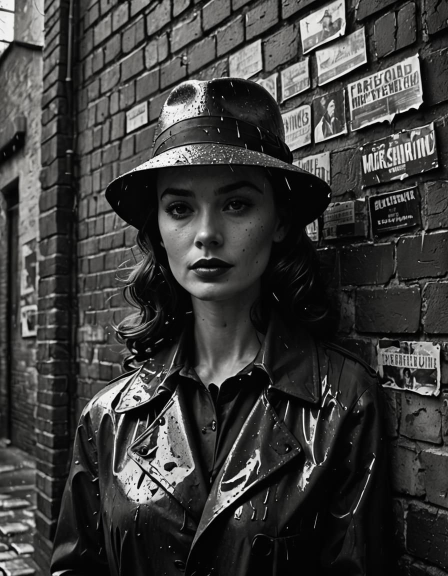 Film Noir Woman in Rainy City Night