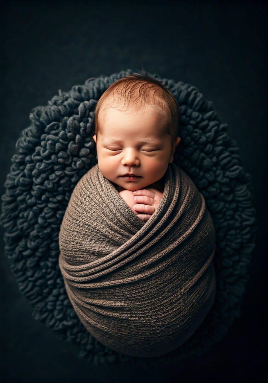 Enchanted Newborn Radiates Ethereal Glow in Dark Velvety Hus...