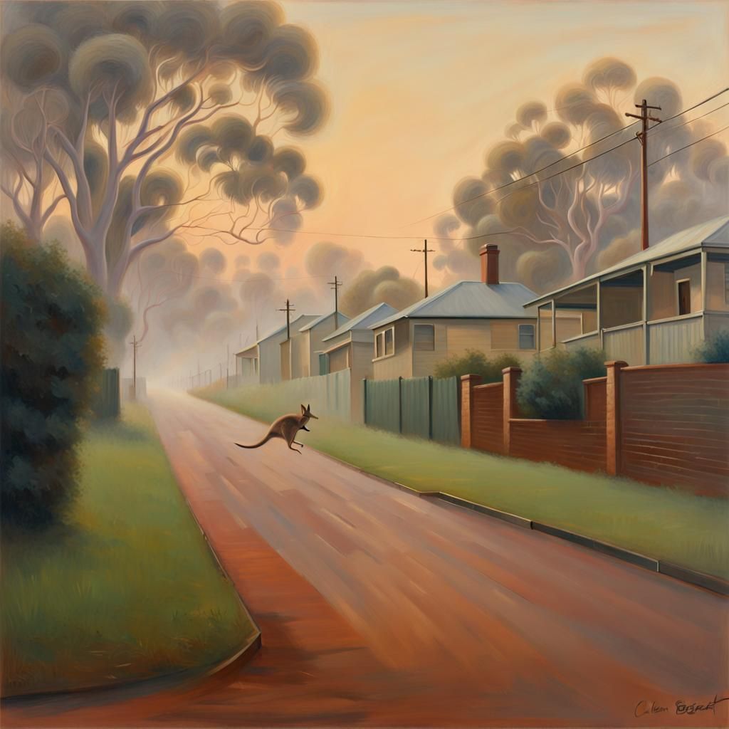 Kangaroo in Fog: Australian Tonalism Painting