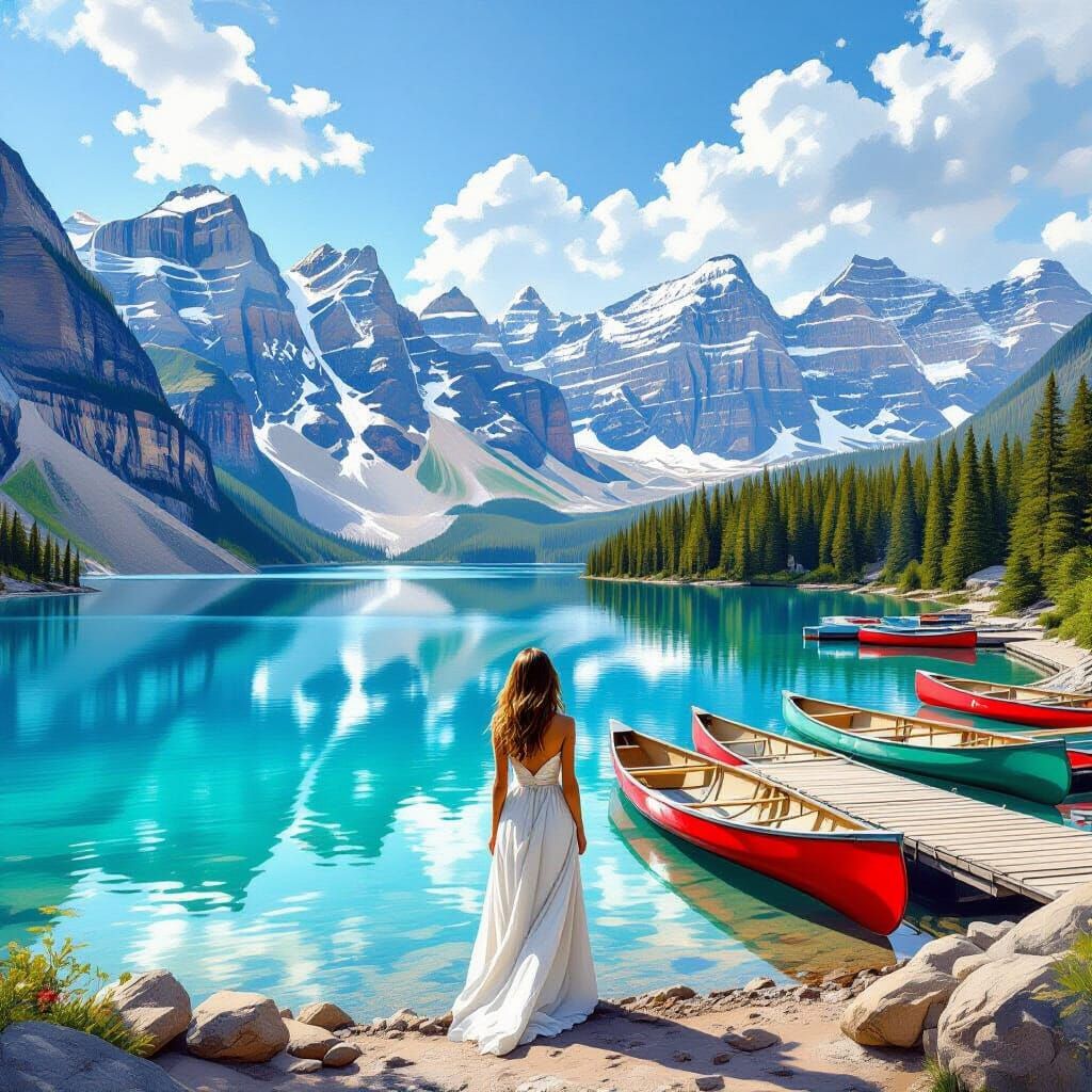 Serene Woman by Turquoise Moraine Lake, Banff Mountains