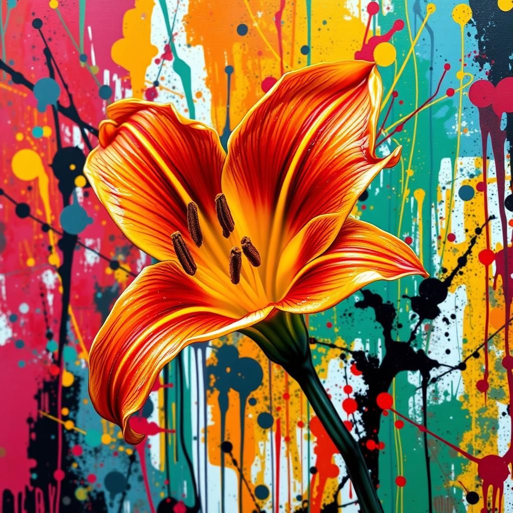 Flame Lily in Urban Graffiti Art Style