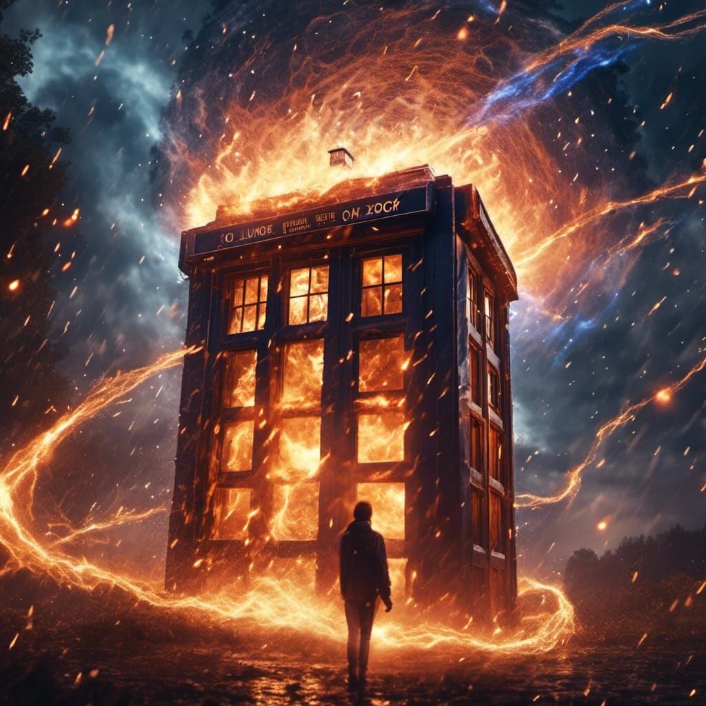 Tardis Soaring Through Fiery Wormhole