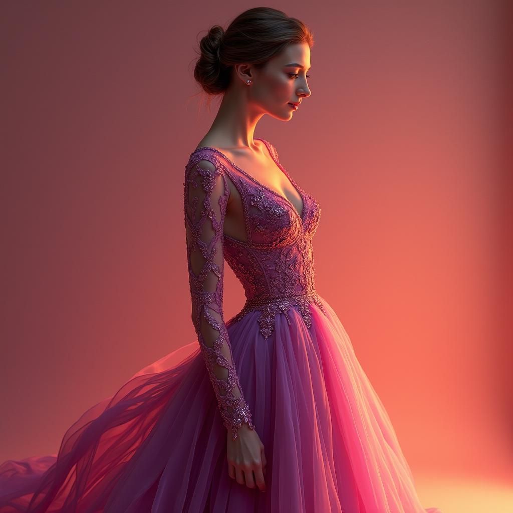 Woman in Pinkish-Purple Evening Gown as Digital Art