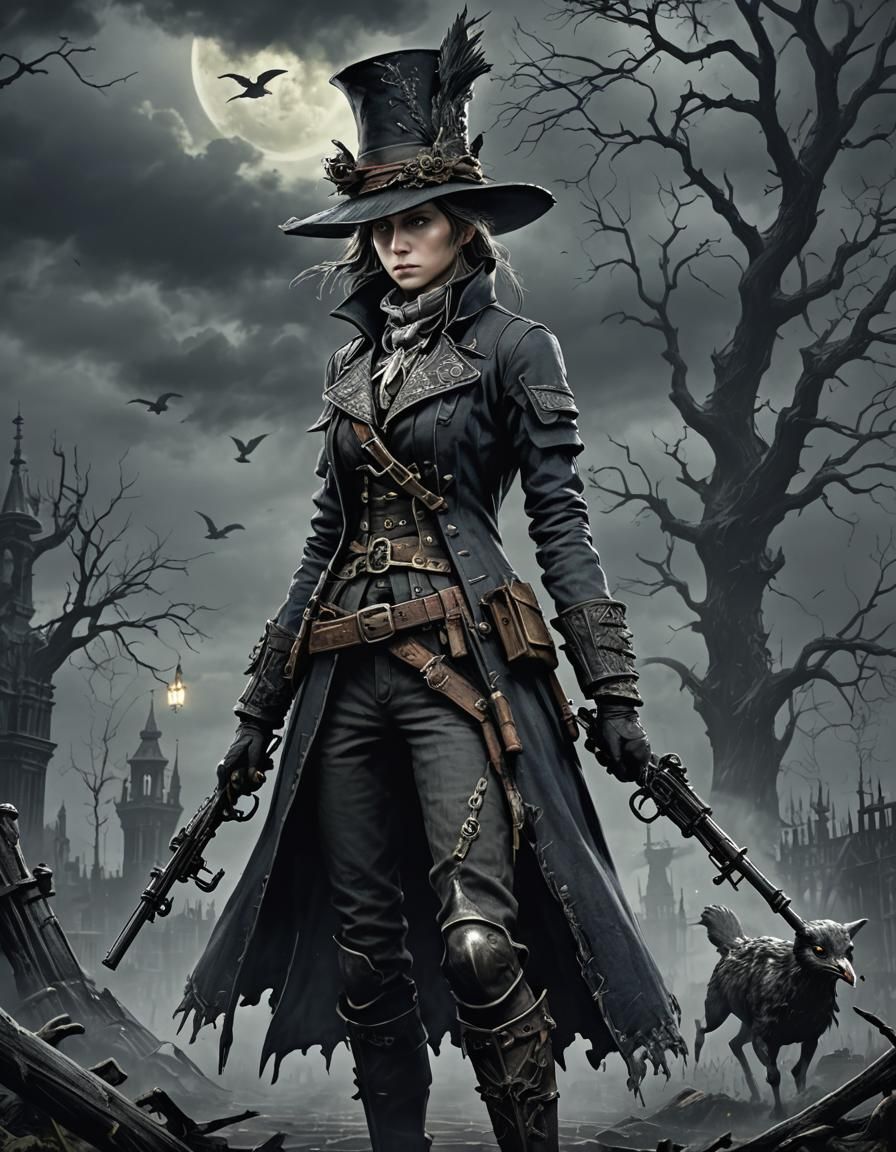 Gothic Hunter in Gloomy Bloodborne World