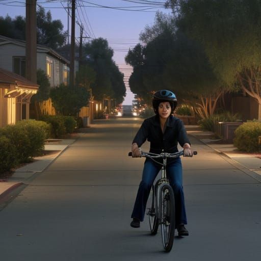 1970s Los Angeles Neighborhood Scene with Bike-Riding Boy in...