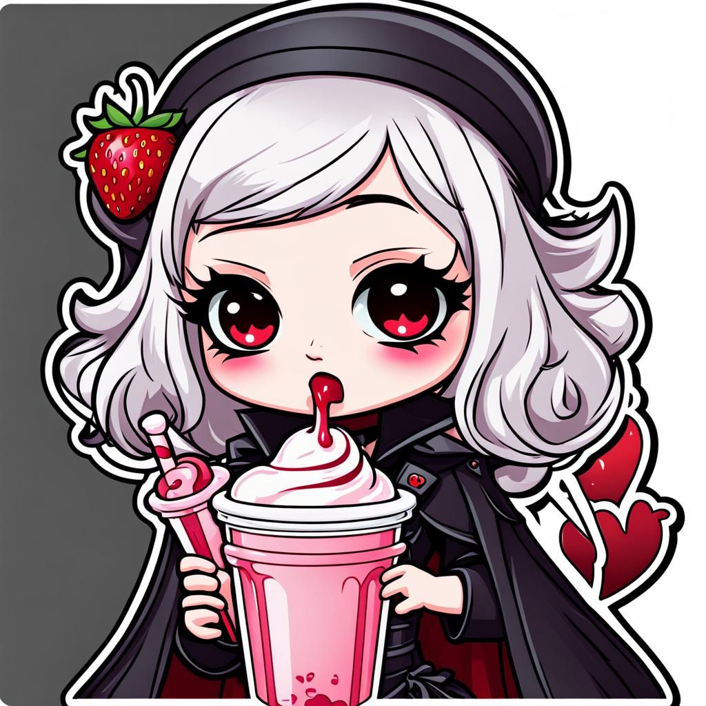 Cute Chibi Vampire Strawberry Milkshake Sticker