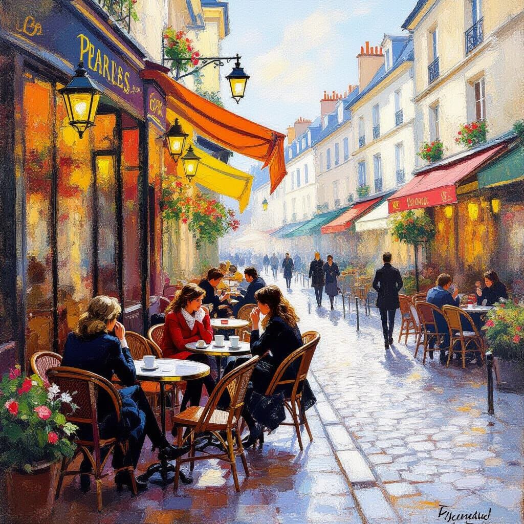Cozy Parisian Cafe in Golden Hour Light