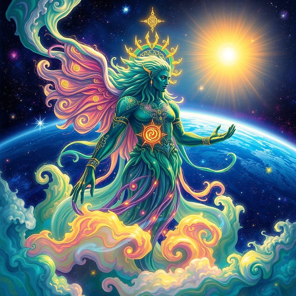Celestial Love Embodied in Vibrant, Ethereal Form