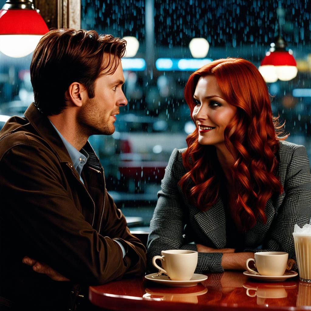 Red-Haired Woman and Brown-Haired Boyfriend in Diner