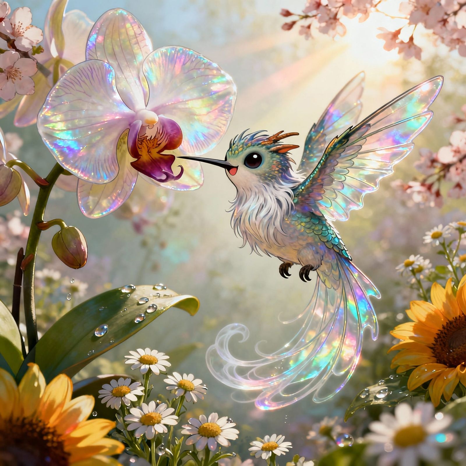 Whimsical Dragon-Hummingbird Art in Comic Style