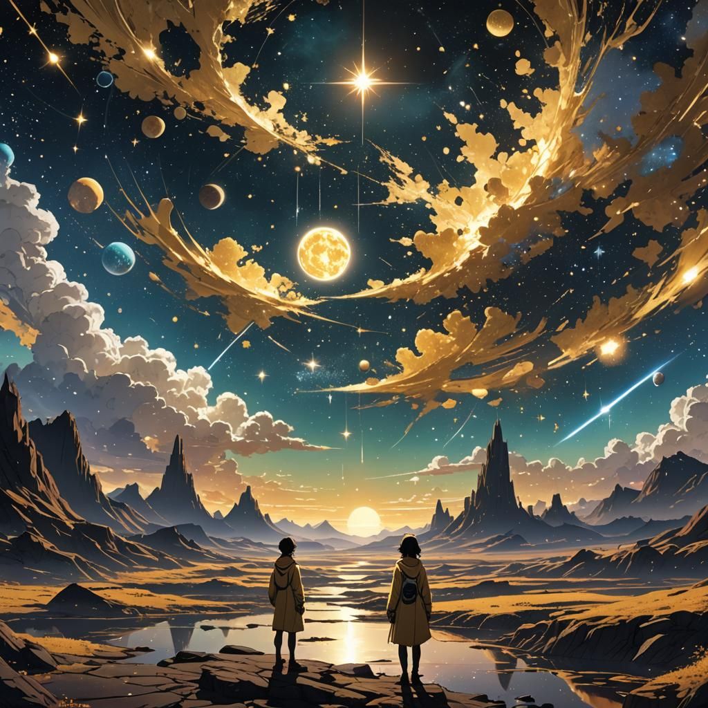 Surreal Cosmic Landscape in Anime Style